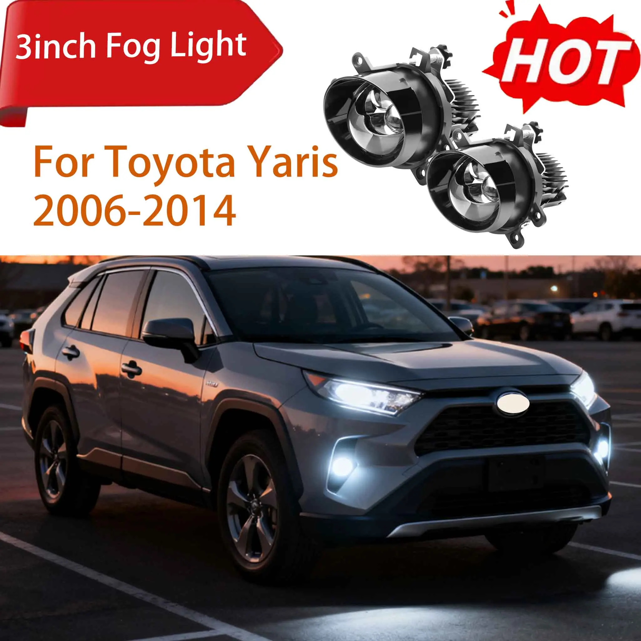 

3Inch Fog Light Canbus High Low Beam 3-Color Projector Lens Car Bi Led Lights For Toyota Yaris 2006-2014 Fog Lights Replacement