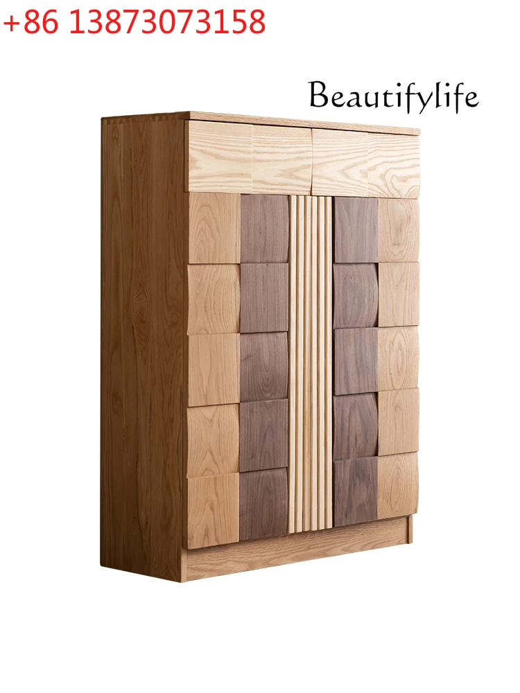 

Modern Minimalist Solid Wood Shoe Cabinet Living Room Entrance Cabinet Home Storage Cabinet Black Walnut Wooden Locker