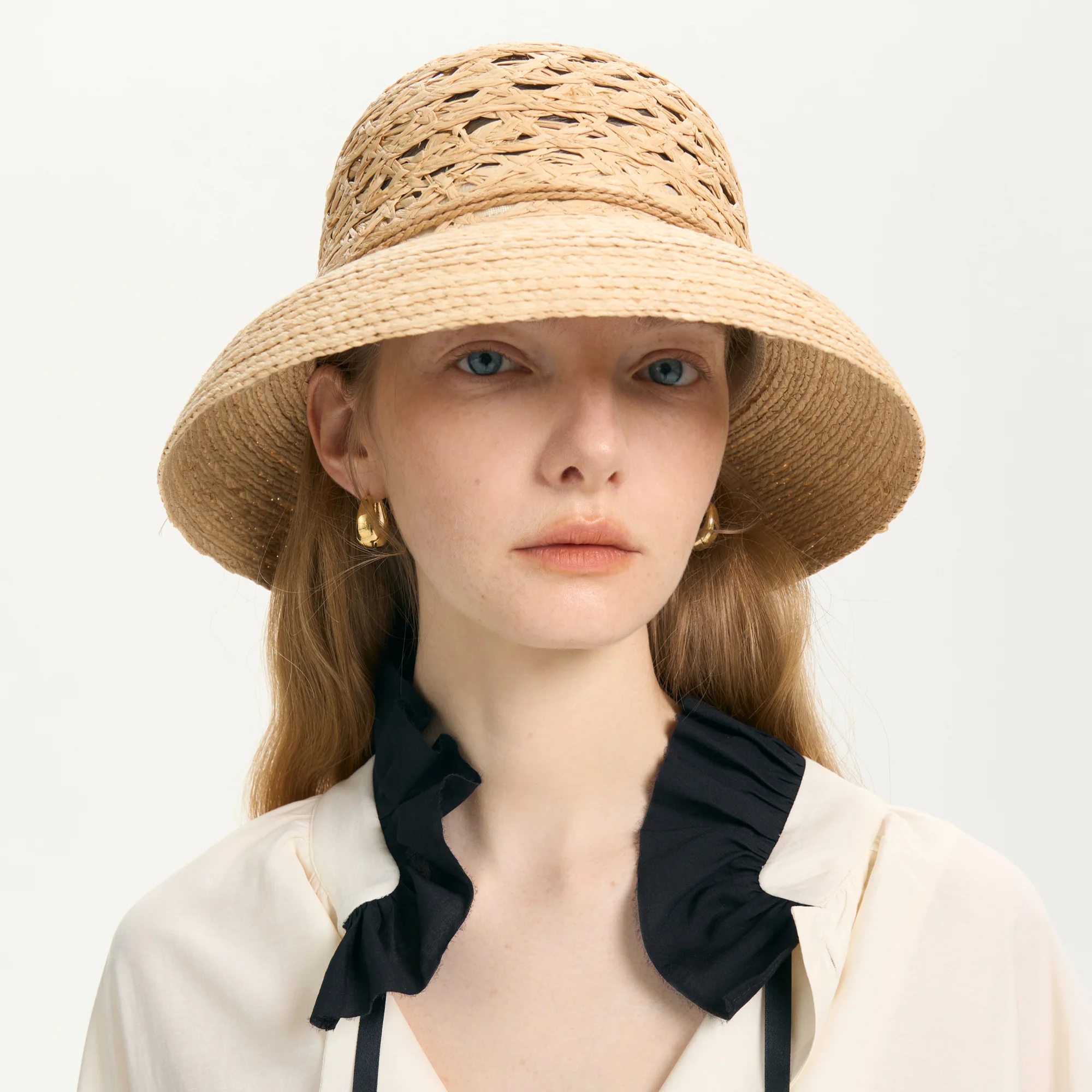 USPOP Hand-woven Hollow Raffia Straw Hat for Women Bow Knot Beach Sun Hat