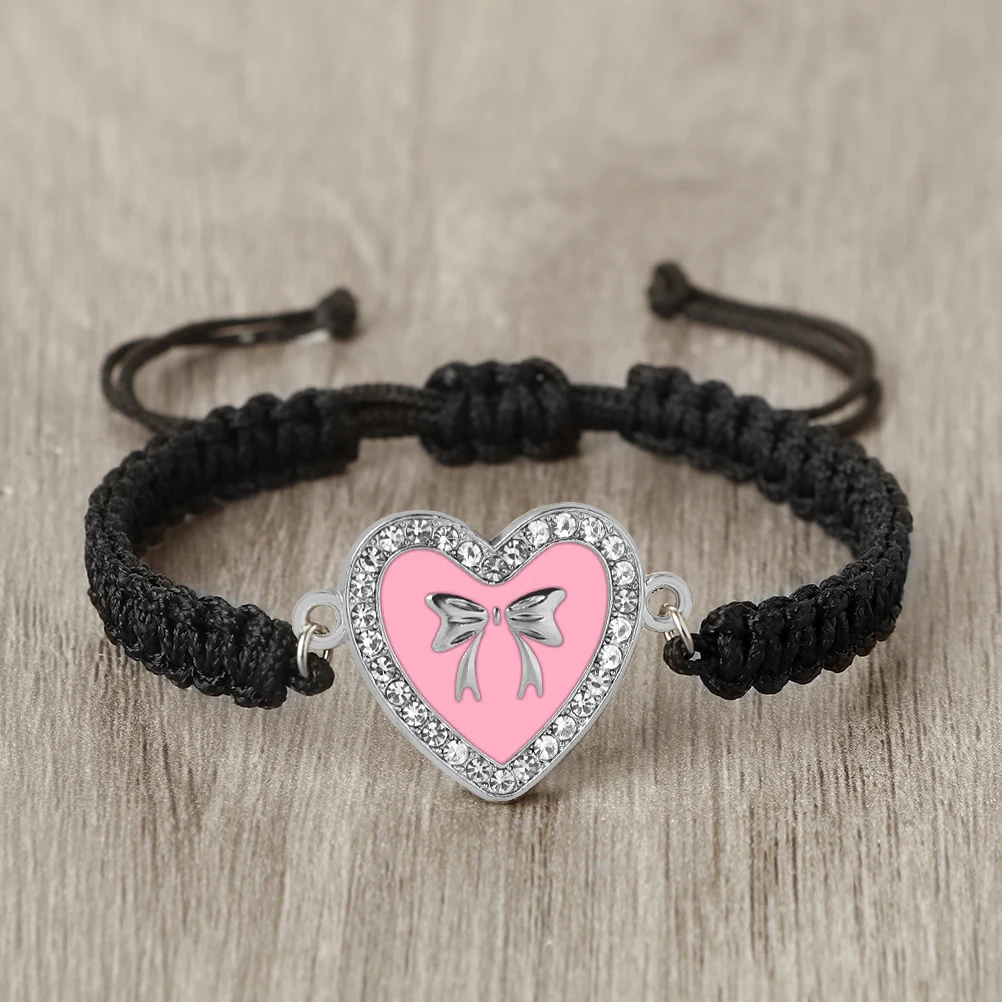 Fashion Black String Braided Bracelet Heart Shape Couple Bangles Chain Handmade Yoga Healing Pulsera Jewelry Gift for friend