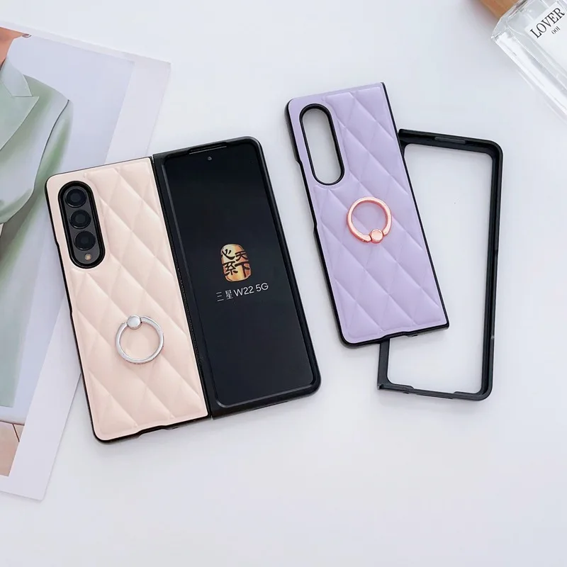 ins diamond leather pattern ring buckle PU leather case For Samsung Galaxy Z Fold 6 5 4 3 Xiaoxiangfeng series mobile phone case