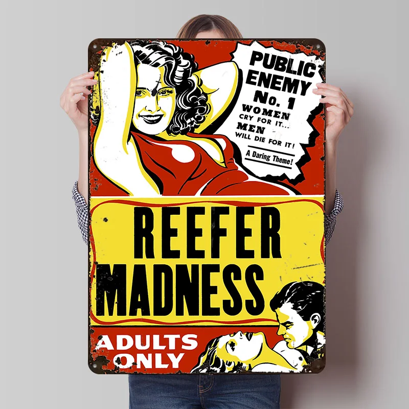 Reefer Madness Metal Poster Customized Wall Art Retro Vintage Tinplate Signs for Man Cave Gaming Room Decoration Cozy House Home
