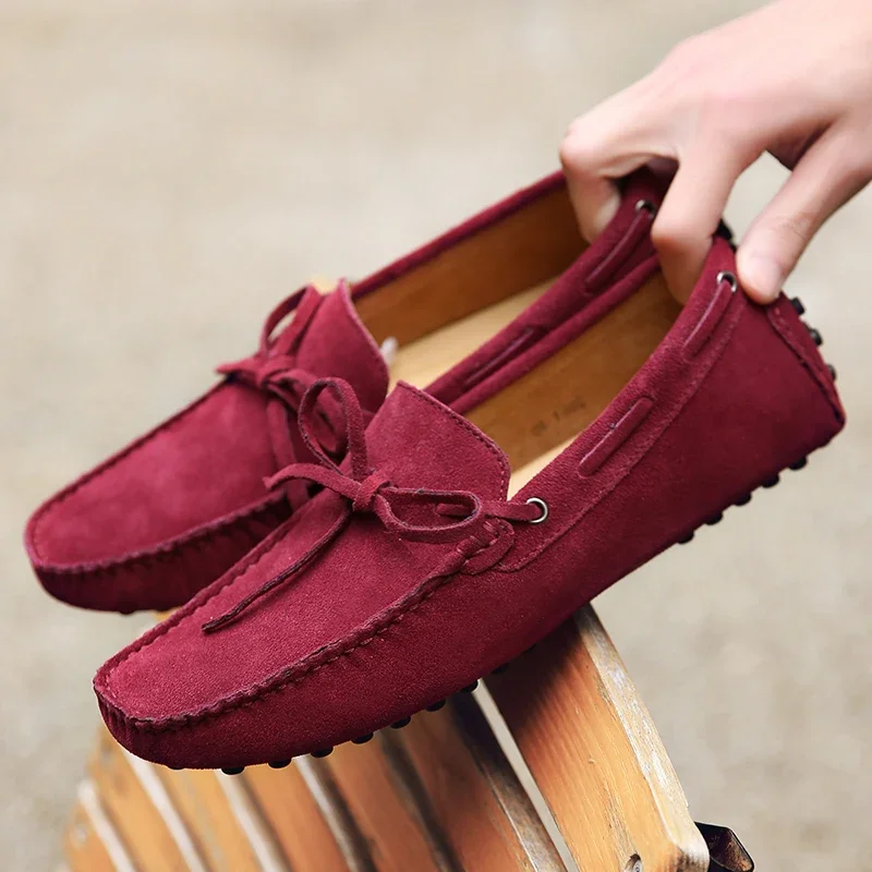 Loafers Men Handmade Leather Shoes Casual Driving Flats Slip-on Moccasins Boat Shoes Plus Size Lace-up  shoes