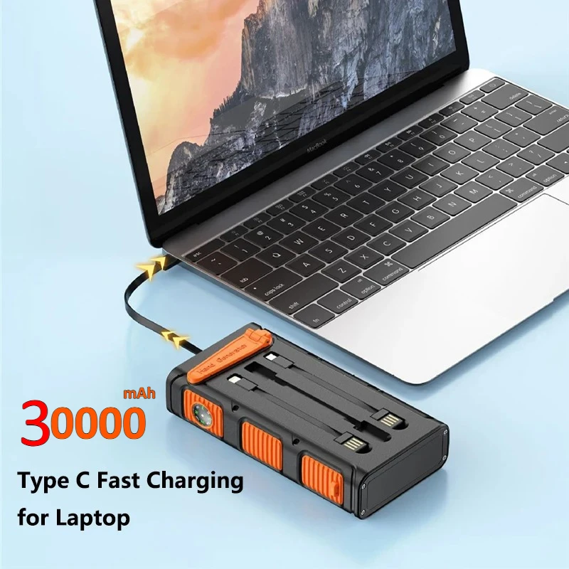 

Hand Crank Solar Power Bank 30000mAh with Cable Camping Light PD 20W Fast Charging Powerbank for iPhone Xiaomi Samsung Poverbank