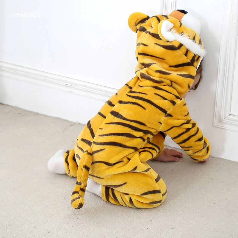 Tiger Romper Baby Warm Jumpsuit Boy Girl Winter Outfit Halloween Animal Suit  Funny Cute Onesie Festival Pajama Party Clothes