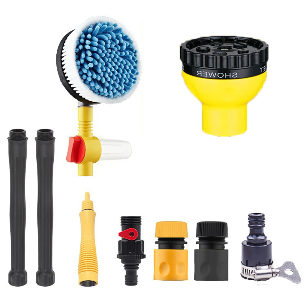 Rotating Car Wash Brush 360 Spin Rotating Car Wash Brush For Auto Cleaning With Water Flow Power And Adjustable Spray- Nozzle