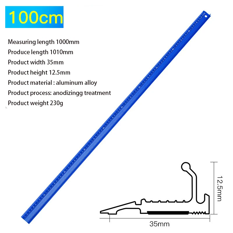 60cm/80cm/100cm Hand Protective Measuring Drawing Non-slip Wood Cutting Ruler Woodworking Tool