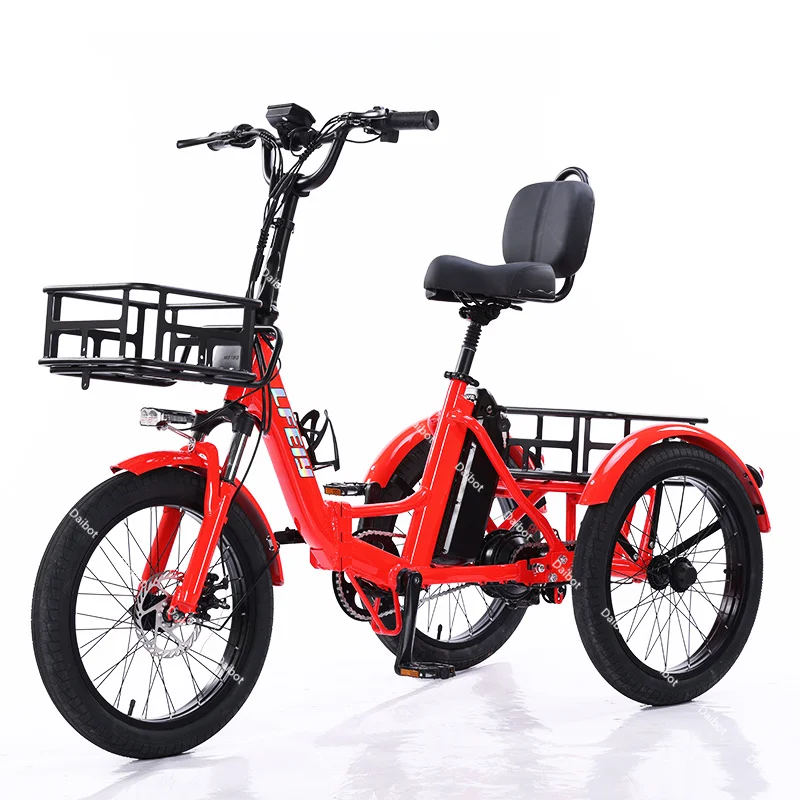 350W 48V 3-wiel lichtgewicht opvouwbare elektrische fiets met mandje, elektrische fiets blauw voor volwassenen mannen elektrische driewieler