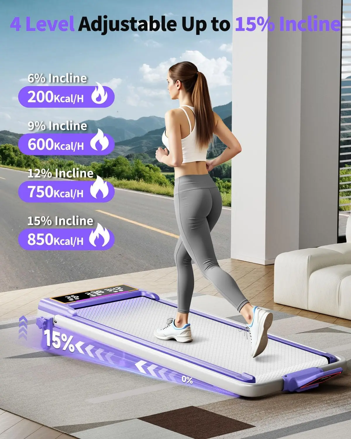 Home Use, Sturdy Material, No Specific Color, Folding 15% Incline with RGB Light Treadmill