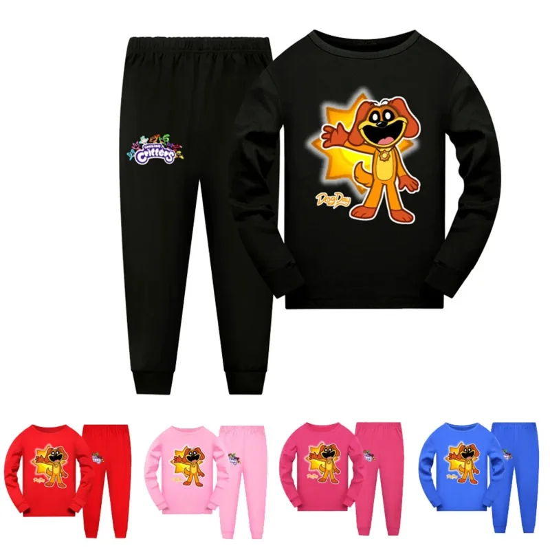 Pijamas dos desenhos animados para crianças, pijamas para meninos e meninas, roupas para crianças, coisas sorridente, calças, vestir-se