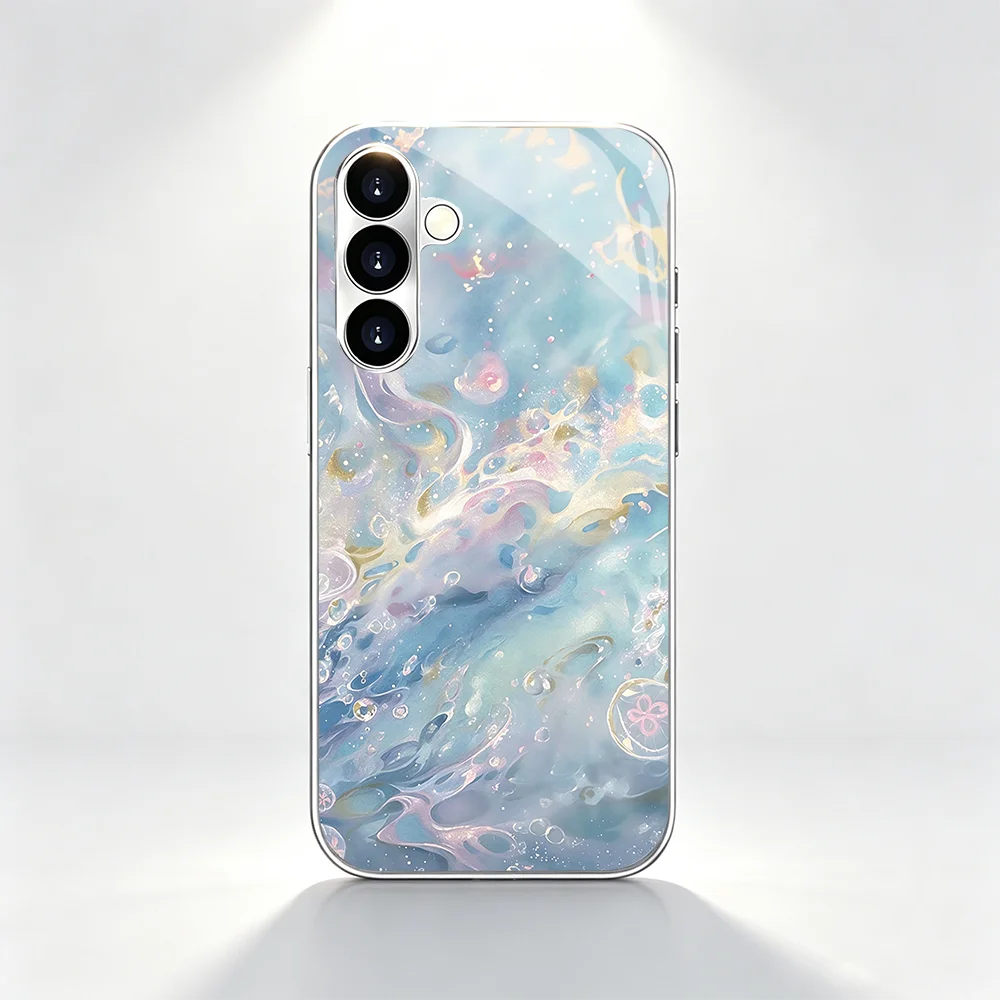 Light Blue Dreamy Fluid Theme s26 ultra case s25 ultra case Glass phone case for Samsung Galaxy S26 25 24 23 22 21 FE Ultra Plus