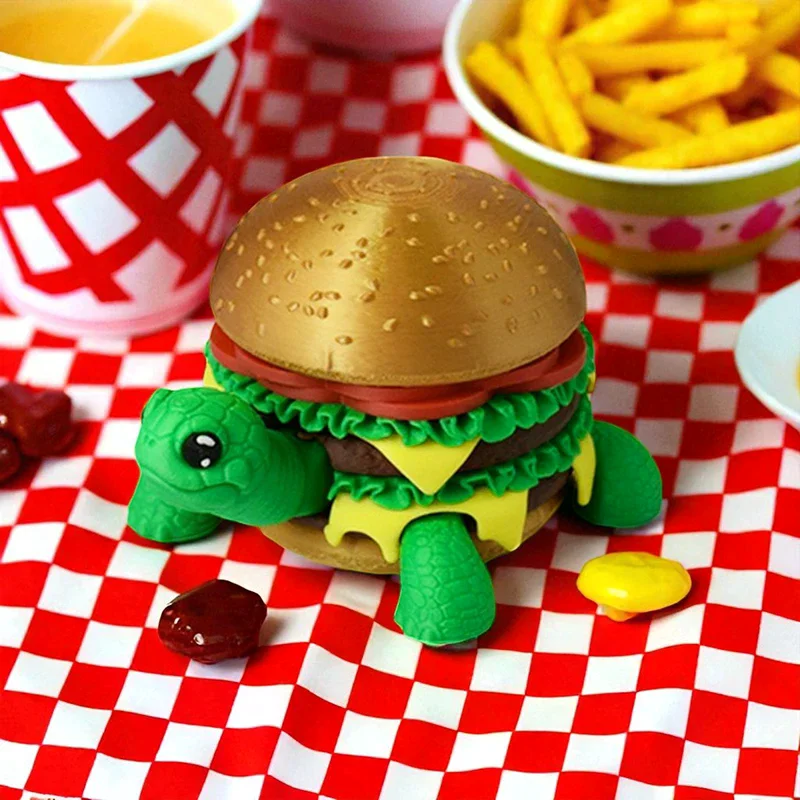 

3D печатная гамбургерная черепаха, съемный шарнир, подвижный 2,4 дюйма, настольный орнамент, игрушка, праздничные подарки, настольная игрушка с животными
