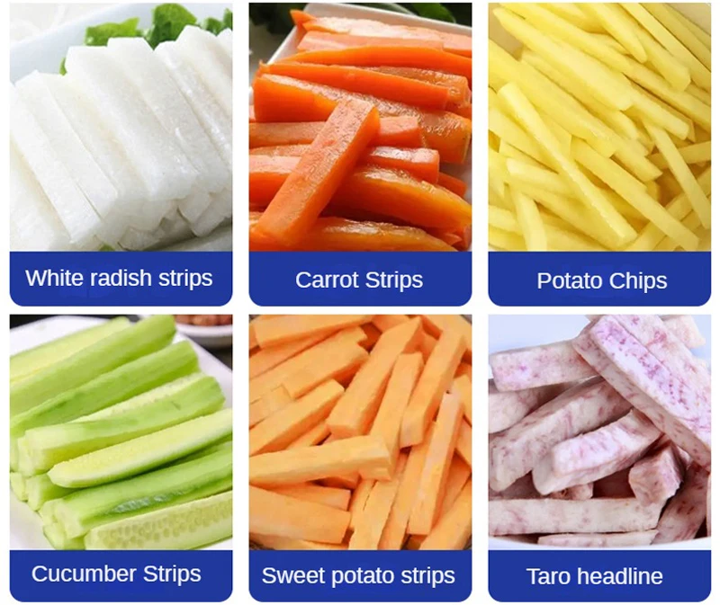 Elektrische roestvrijstalen automatische snijder voor groente, fruit, aardappel, ui, komkommer, wortel, zoete aardappel snijden