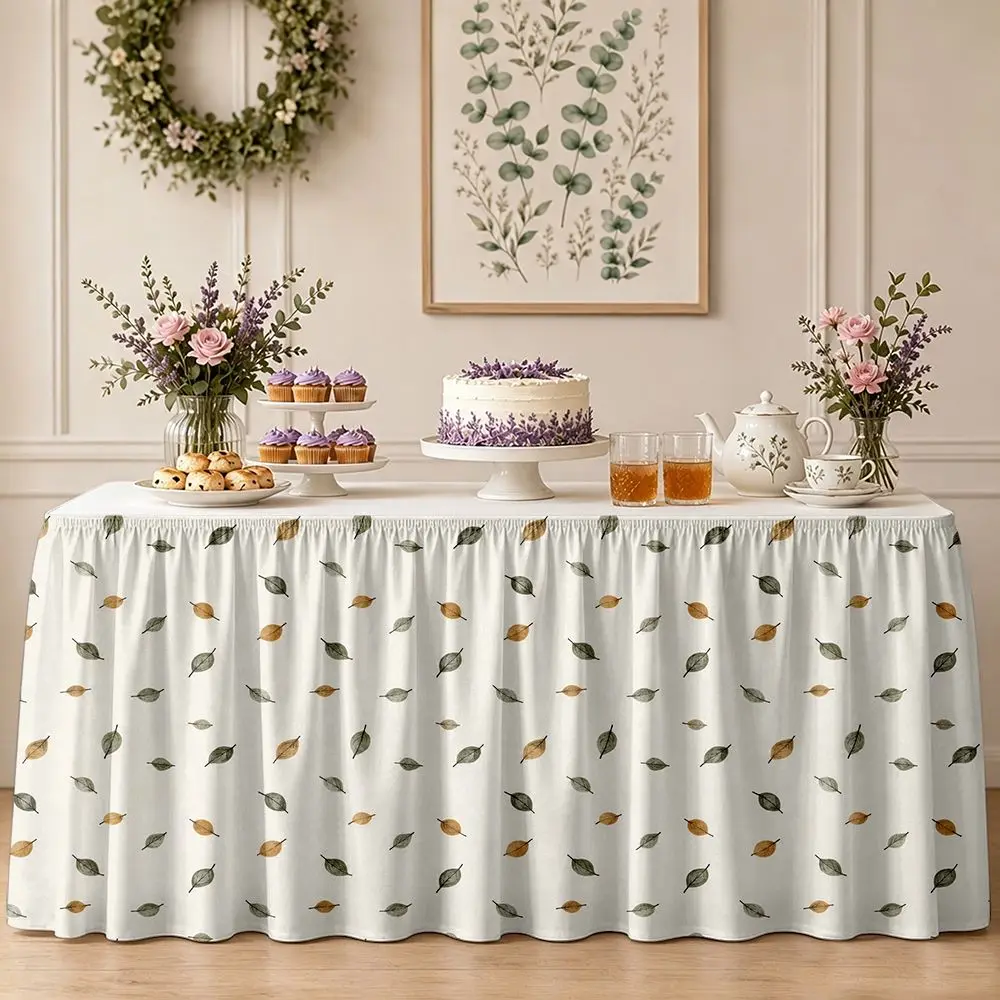 1 piece, a table skirt decoration, scattered autumn leaves pattern printed lotus leaf edge table circumference