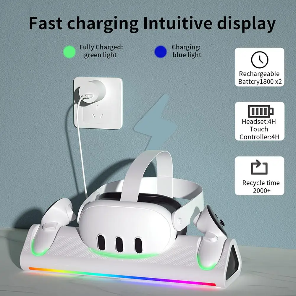 

Wireless Charging Adapter For Meta/Oculus Quest 3 RGB Light Charging Dock VR Accessory Helmet Fast Charging Base Charger St S0G3