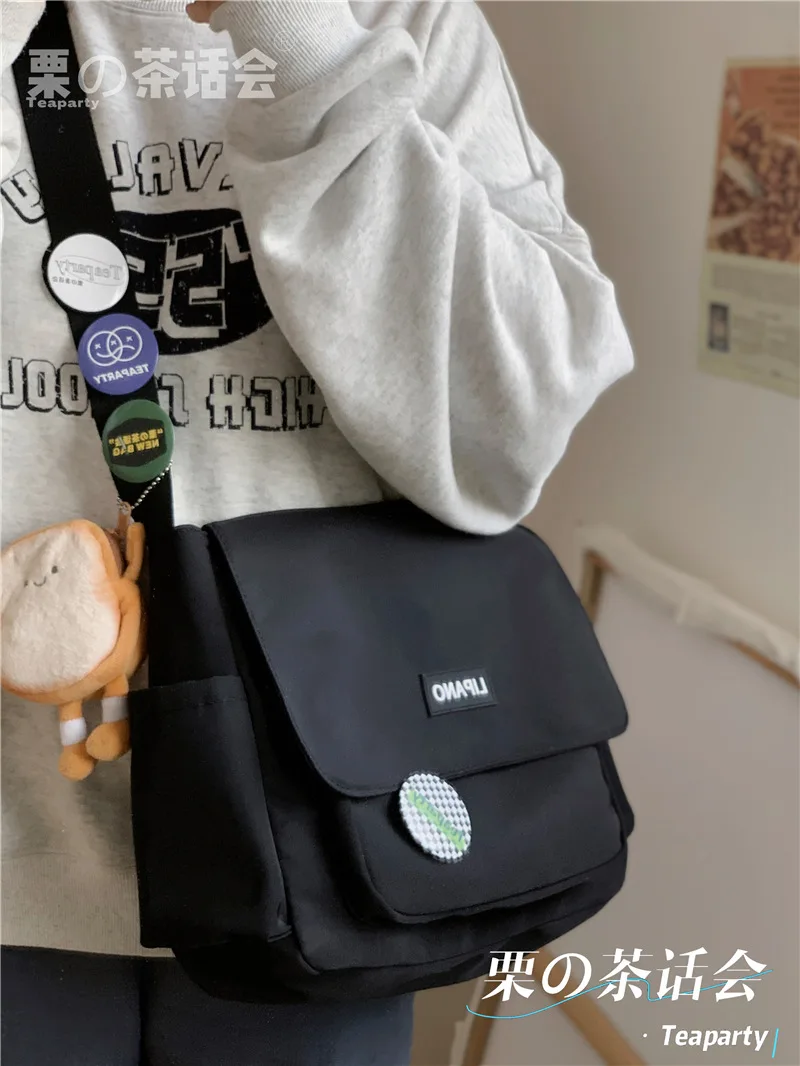

Simple Japanese Bag School Student Shoulder bag Nylon Handbags Solid Color Leisure Large Capacity Messenger Bags Male Female sac