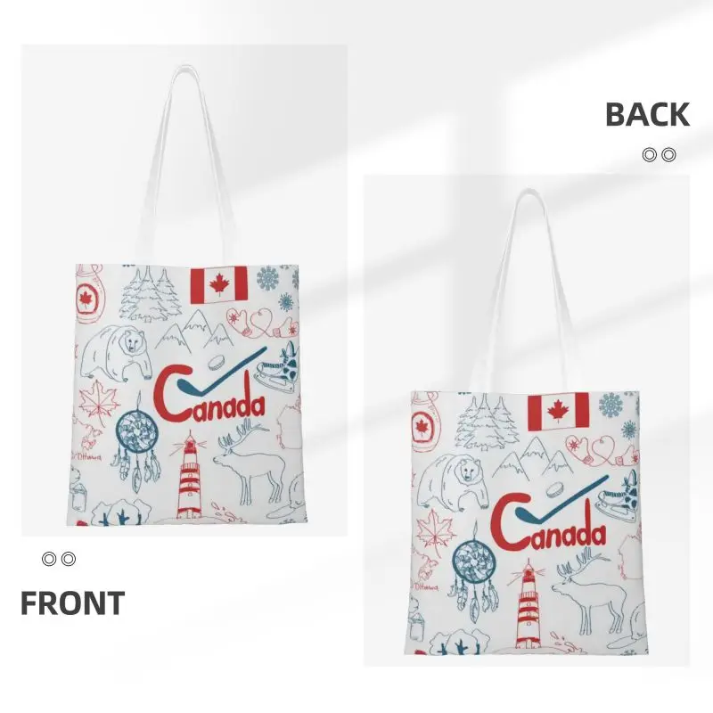 Flag Of Canada Groceries Shopping Bags Kawaii Printed Canvas Shopper Shoulder Tote Bags Big Capacity Durable Maple Leaf Handbag