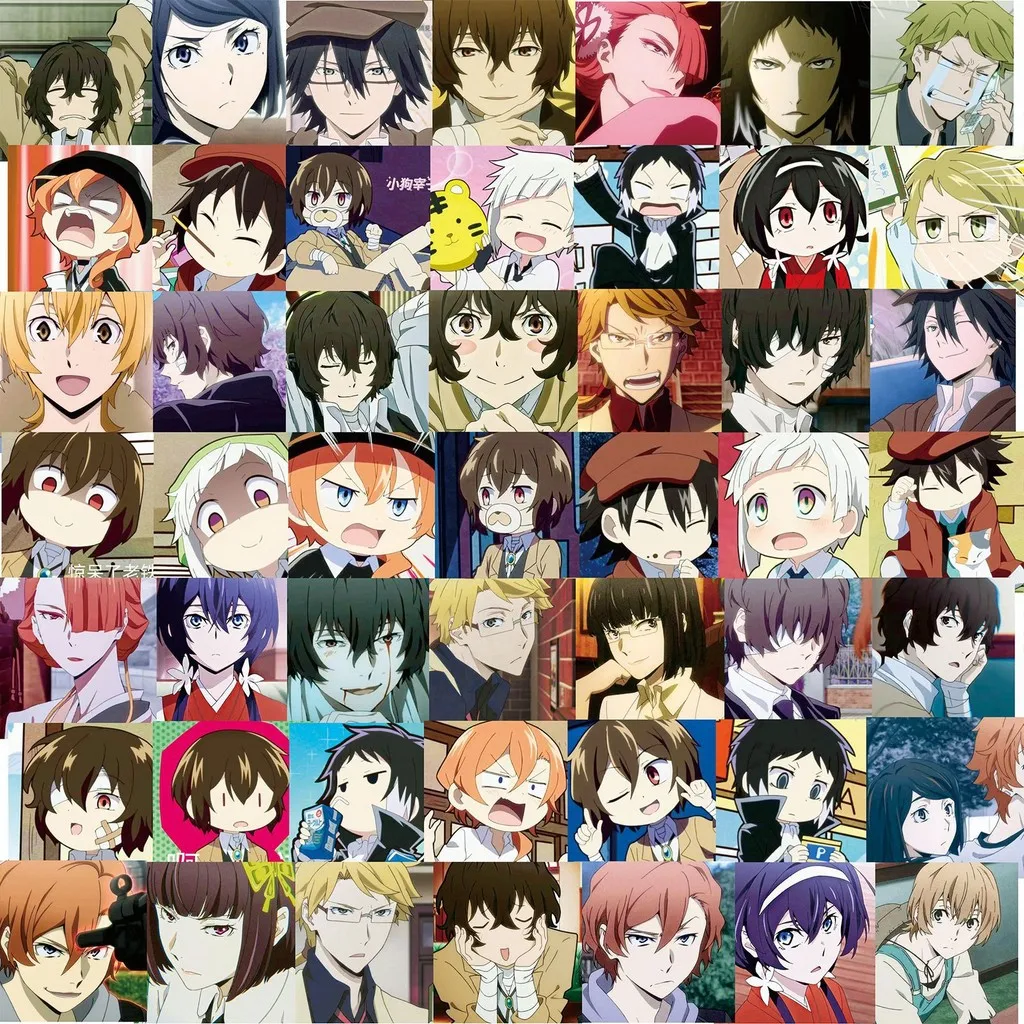 مجموعة ملصقات Bungo Stray Dogs المكونة من 62/65 قطعة - Dazai و Chuuya وشارات سوداء مزدوجة لديكور المجلات (متجر Anime Worlds)