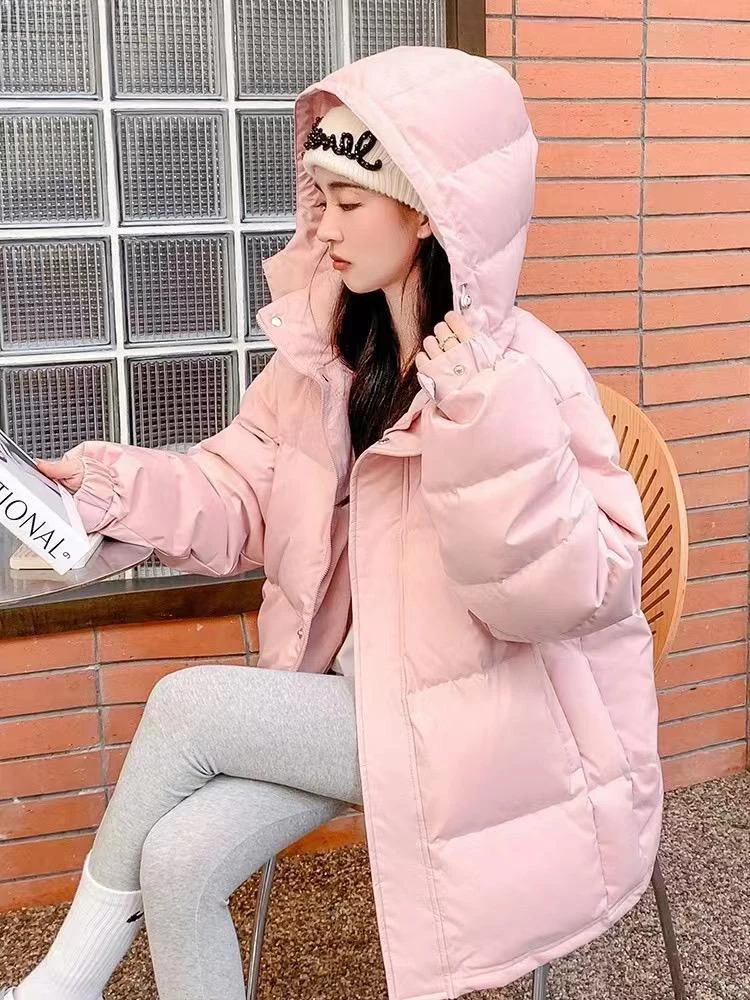 Casaco acolchoado de algodão grosso feminino, jaqueta com capuz, Parkas curtas, zíper, estilo coreano, moda feminina, outono, inverno