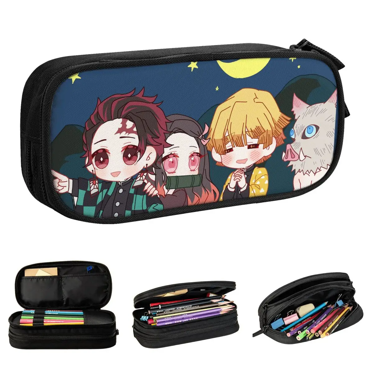 Estuche para lápices de Anime Kimetsu No Yaiba, estuche clásico Kamado Tanjirou para bolígrafos, estuche para lápices de regalo escolar para estudiantes de gran capacidad para niñas y niños