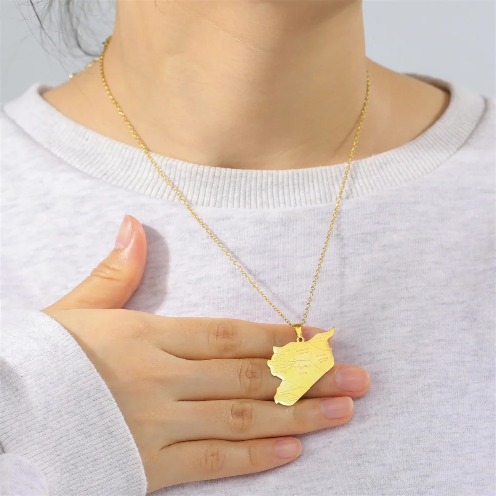 Stainless Steel Syria Map Pendant Necklace Country City Geography Chain Necklaces for Women Men Jewelry Gift Wholesale