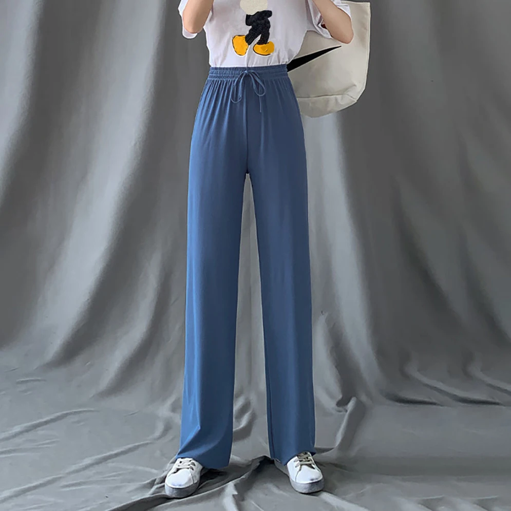 Ice InjWide Leg Pants for Women, High Wide Pants, Casual Slim, At Straight, Black Fjj, Spring, Summer, New