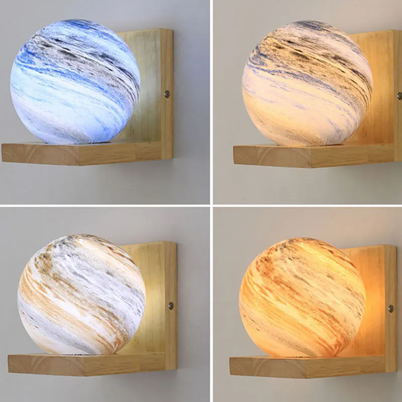 Nordic Wooden Wall Lamp Modern Living Room Bedside Wall Light Indoor Corridor Balcony Background Home Decora Glass Ball Lamps