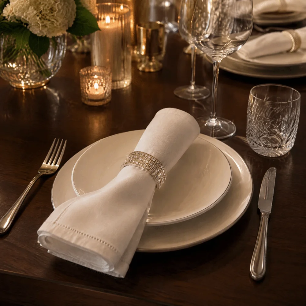 6pcs Metal Rhinestone Napkin Rings Rhinestone Crystal 1.77in Gold Napkin Rings Buckle Closure Table Decoration Serviette Rings