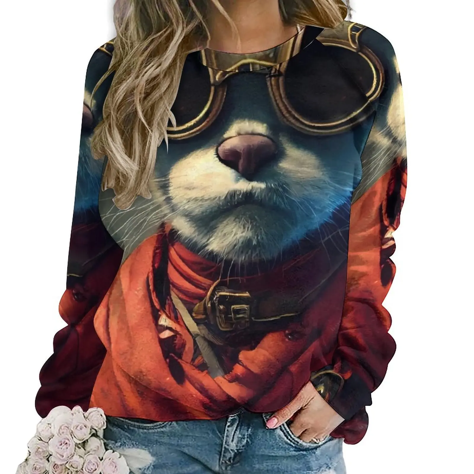 Funny Animal Hoodies Pirate Siamese Cat Street Wear Oversized Hoodie Women Long Sleeve Aesthetic Graphic Casual Tops