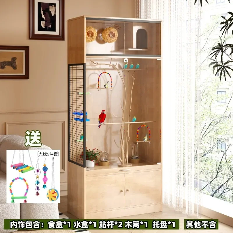 For Parrot Bird Cage Large Solid Wood Bird Villa Transparent Glass Breeding Nest Spacious Eco Friendly Wholesale