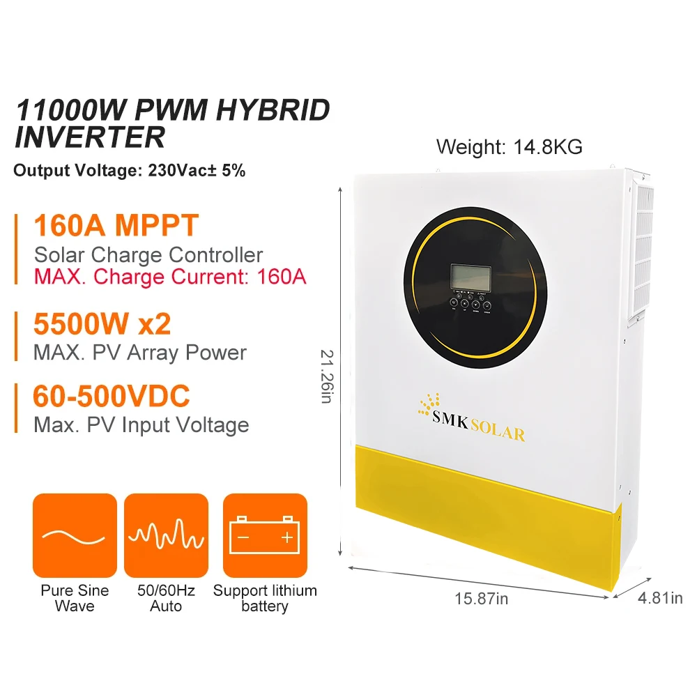  عاكس شمسي هجين 11 كيلو وات 48 فولت | المزدوج MPPT 160A | مخرج 220VAC | ماكس مدخلات كهروضوئية 500 فولت | يدعم BMS وWiFi #2