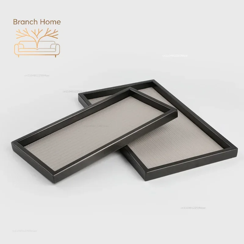 Rectangular Solid Wood Pallet Black Beige Leather Tray Home Soft Decoration Aroma Storage Tray Living Room Entryway Organizer