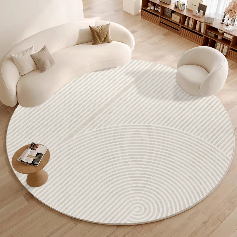 Cream Style Simple Round Large Size Living Room Round Carpet Beige Line Design Bedroom Carpets Home Decoration Easy To Care Rug