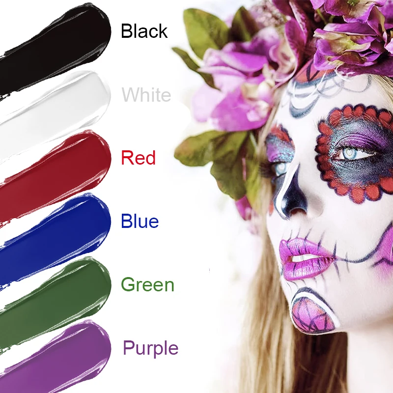 6 Colors Face Body Paint Stick Cream Eyeblack Tube Black Body Painting Blendable Sticks For Halloween Cosplay Joker Makeup