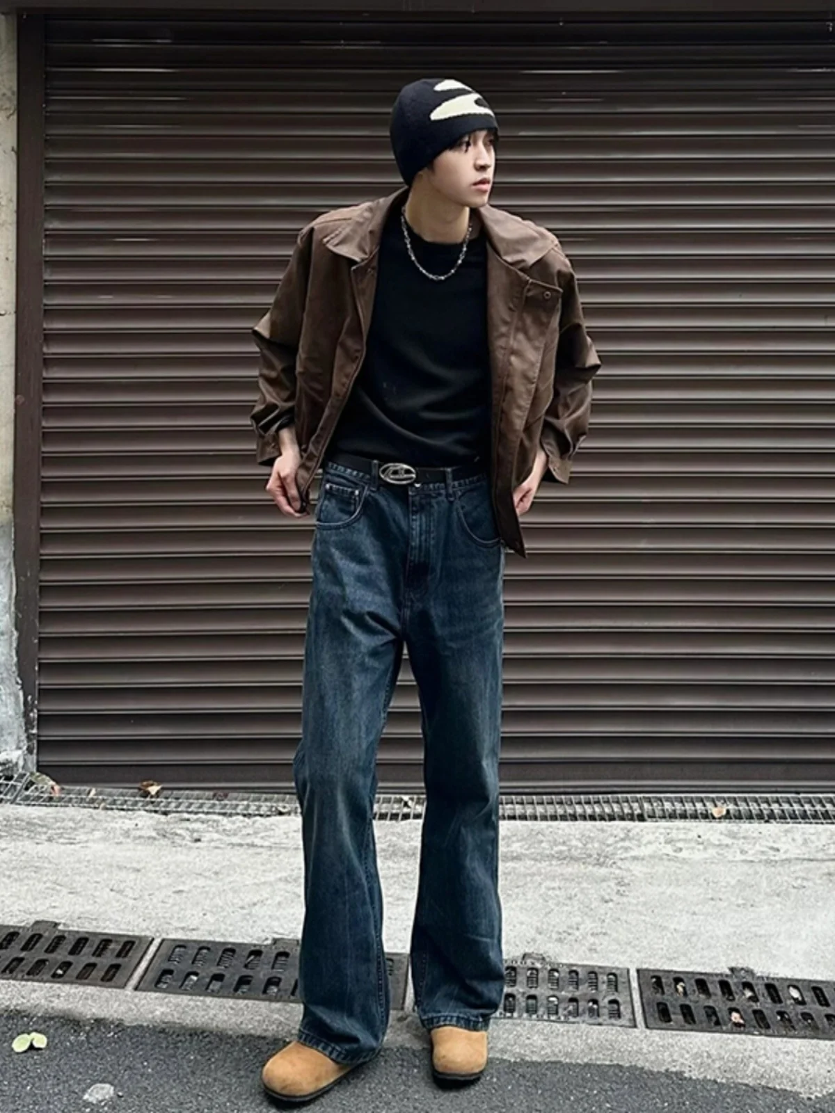 

Deep Blue American Vibe Men's Jeans Straight Leg Long Trousers Spring Autumn Clean Fit Trendy Denim Pants Casual Faion