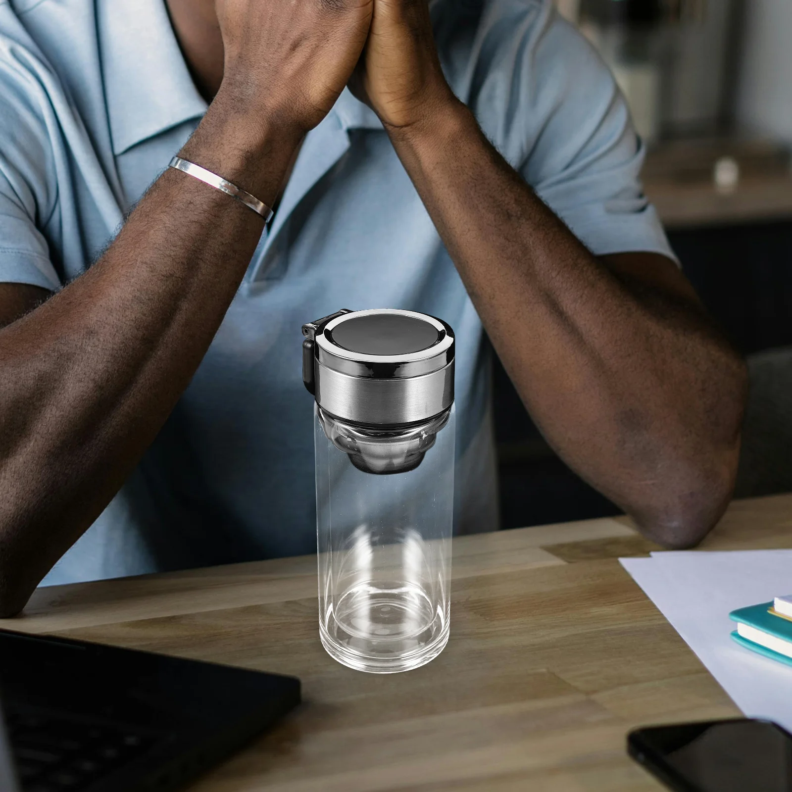 

240Ml Double Layered Glass Tea Cup Smooth Steeping Separation Design Comfort Grip Handle Portable Tumbler for Office Travel