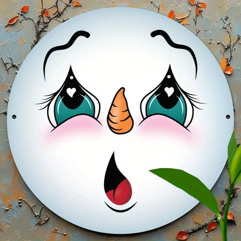 Snowman Face Wreath Sign, Green Eyed Snowman Face, Wreath Accessories, Metal Wreath Sign, Round Christmas Snowman Sign, Wall Dec