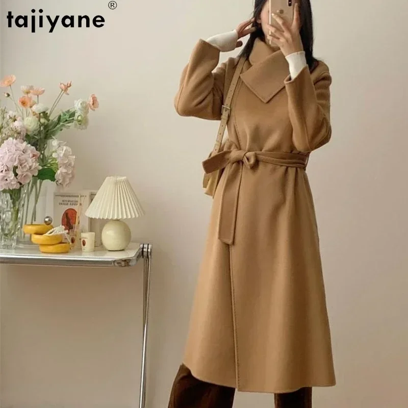 

Tajiyane 2023 New Fashion 90% Wool 10% Cashmere Jacket for Women Autumn Winter Chic Long Coat Bud Collar Abrigo Invierno Mujer