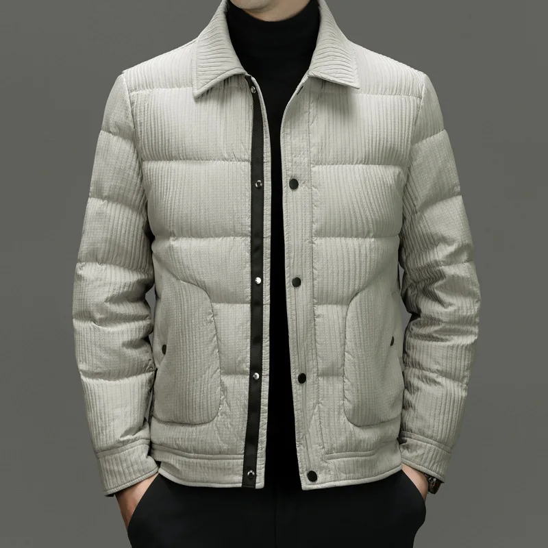 2024 Men's Winter Stripes, Lapel Casual, New Fashion Light Down Jacket