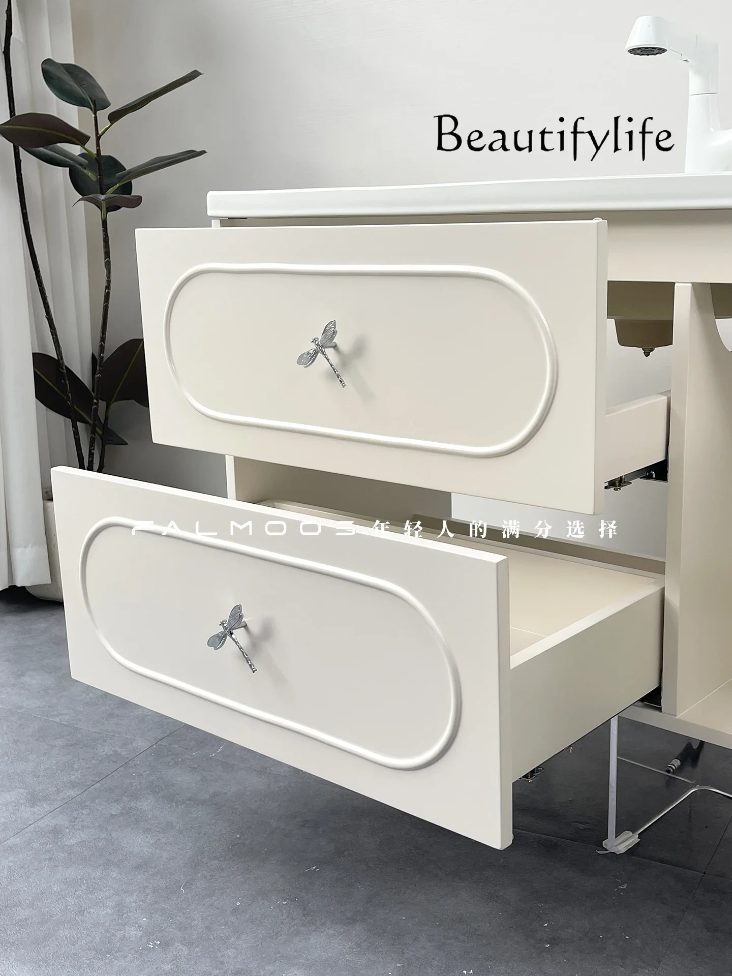 Io French Paint Bathroom Cabinet Ceramic Integrated Basin Combination Bathroom Cabinet Wash Table Integrated Basin Cabinet