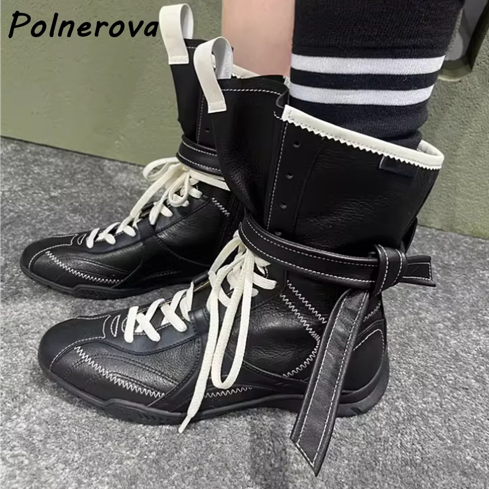 

Buckle Belt Sewing Ankle Boots Slouch Round Toe Flat with Leisure Comfortable Boxing Boots Women's Winter Fashion Shoes 2025