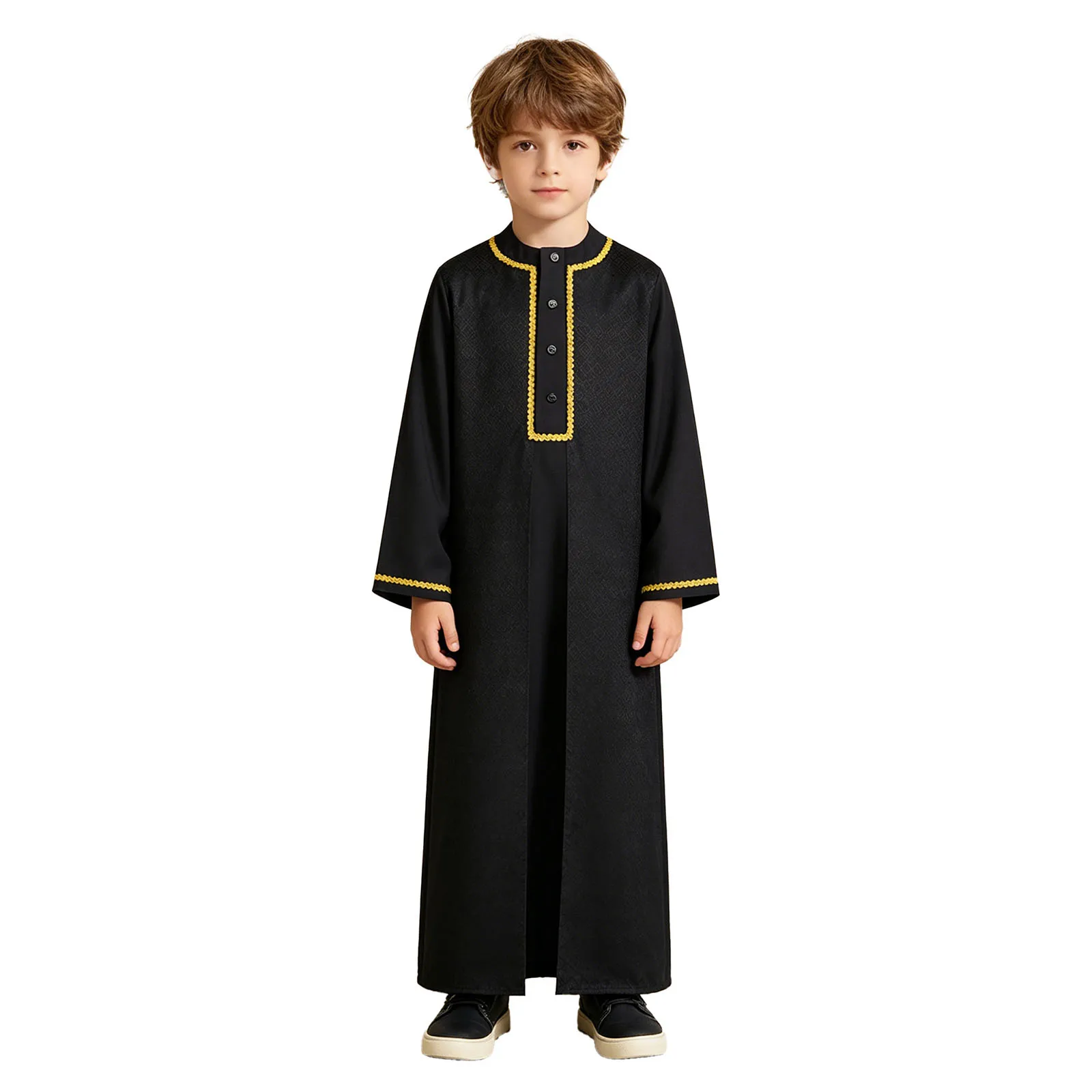 Children's Muslim Robe Kids Boys Jacquard Gold Trim Arab Gown Kaftan Arabic Thobe for Halloween Islamic Clothes Holiday Costume view 6