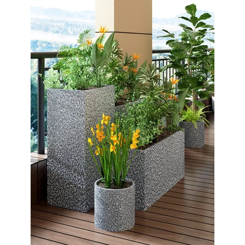 Outdoor flower box imitation terrazzo combination restaurant courtyard pendulum fence flower slot commercial street cafe green p