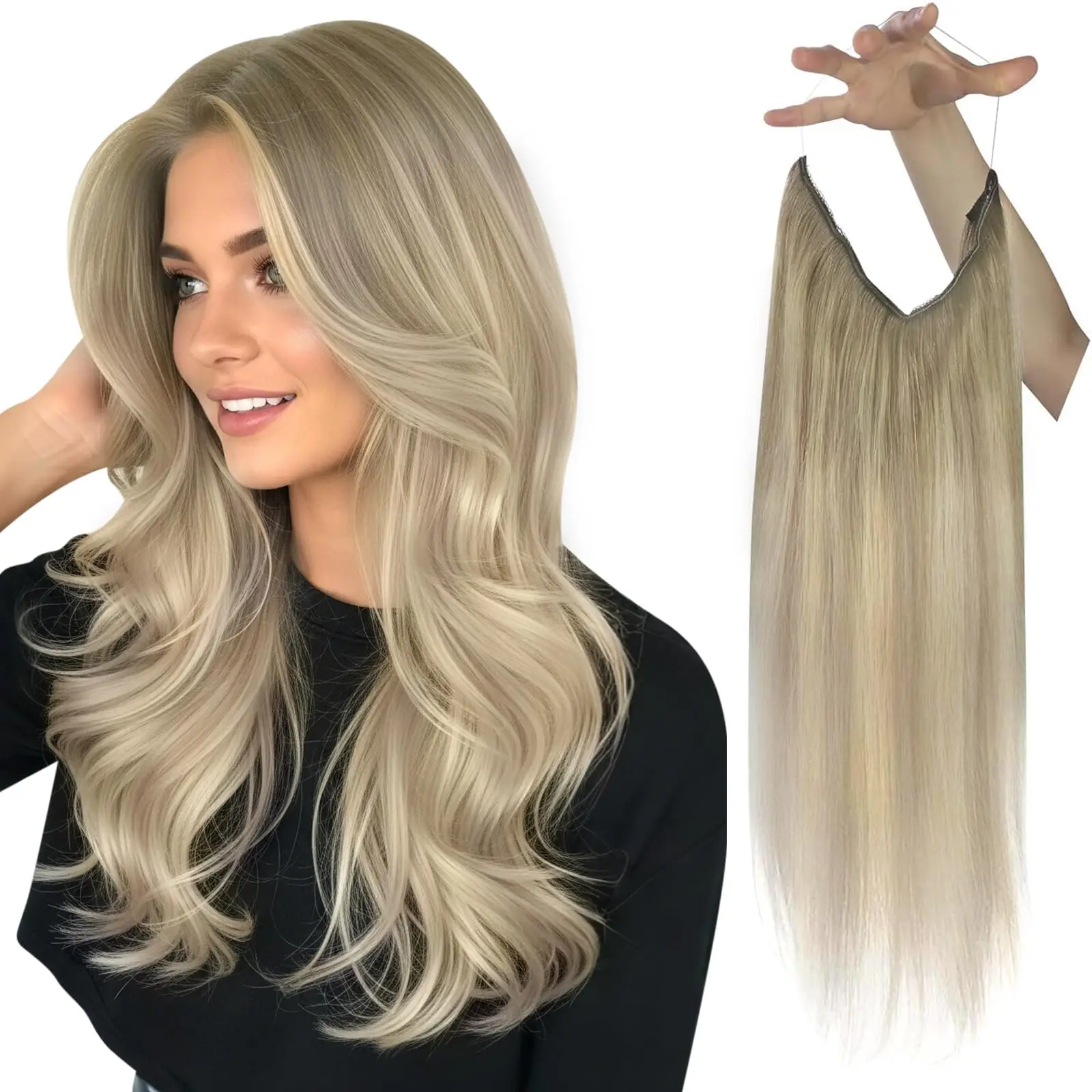 

Наращивание волос из рыбной лески, человеческие волосы, цельный цвет 12-26 дюймов # 6, светло-коричневый для тонких или истонченных волос