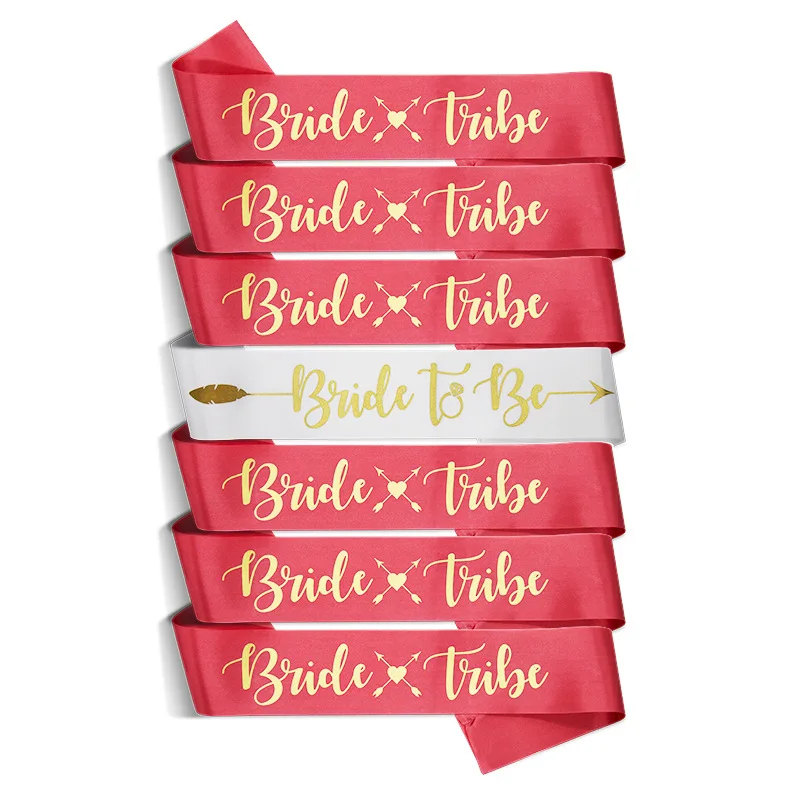 7 Pack Pink Satin Bachelorette Sashes Bachelorettesy Bride Tribe Bridesmaids Sashes for Bridal Shower, Bachelorette Parties