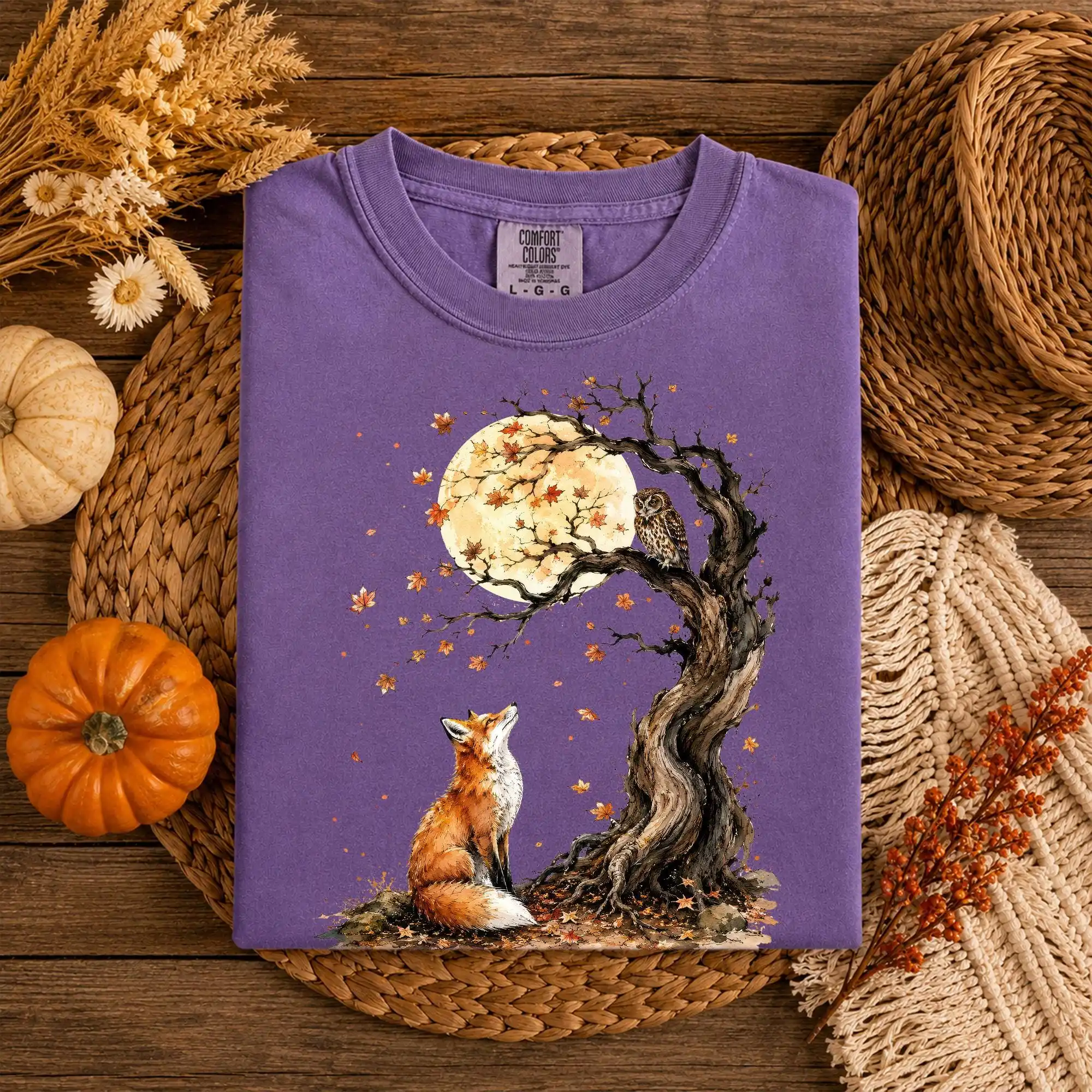 Fox and Owl Autumn Shirt, Woodland Fall T-Shirt, Enchanted Forest Animal Tee, Rustic Nature Lover Gift
