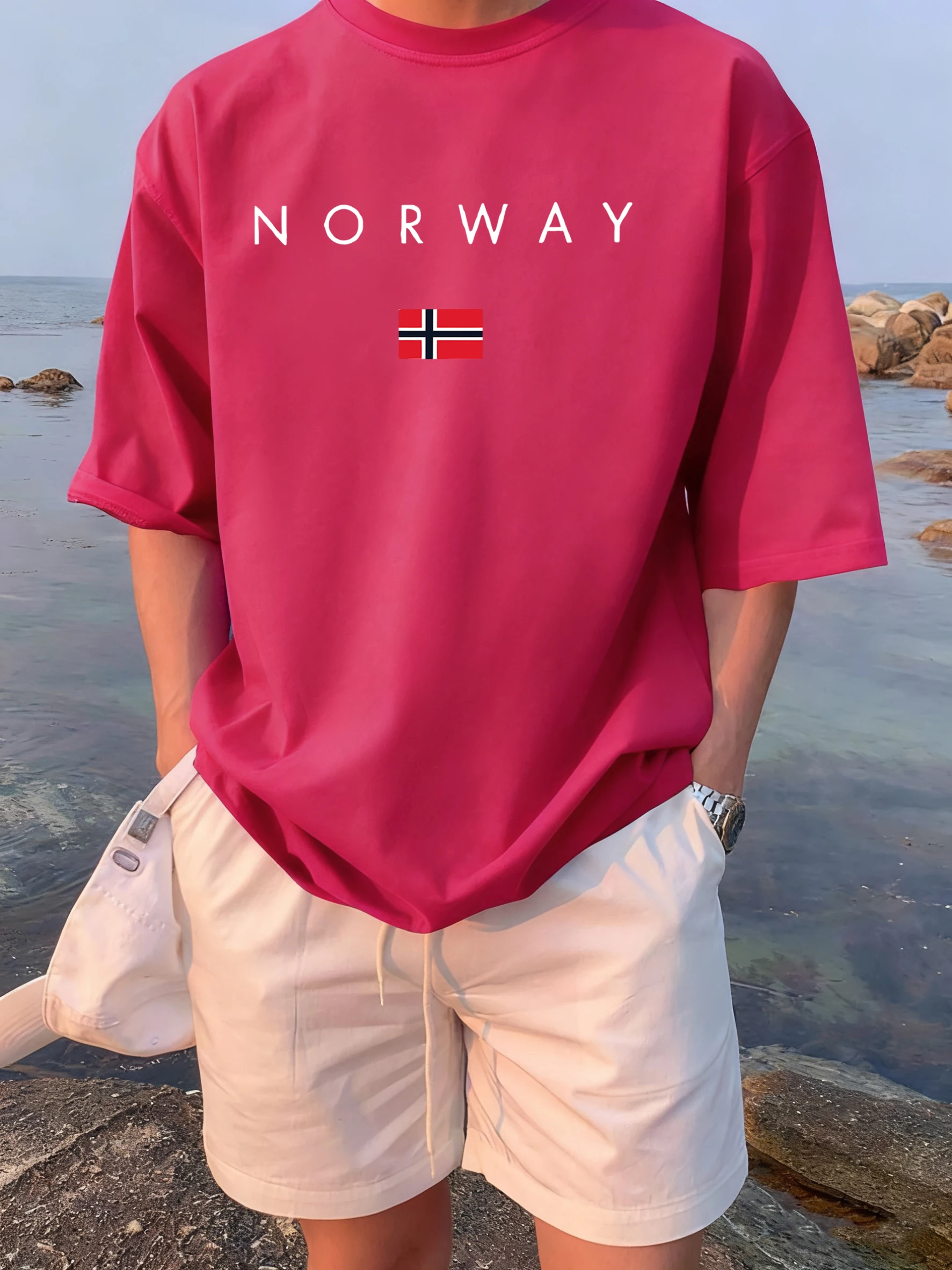 النرويج والعلم أساسيات طباعة س الرقبة تي شيرت رجالي الصيف موضة قصيرة الأكمام الشارع تنفس تي شيرت القطن لينة الشارع الشهير