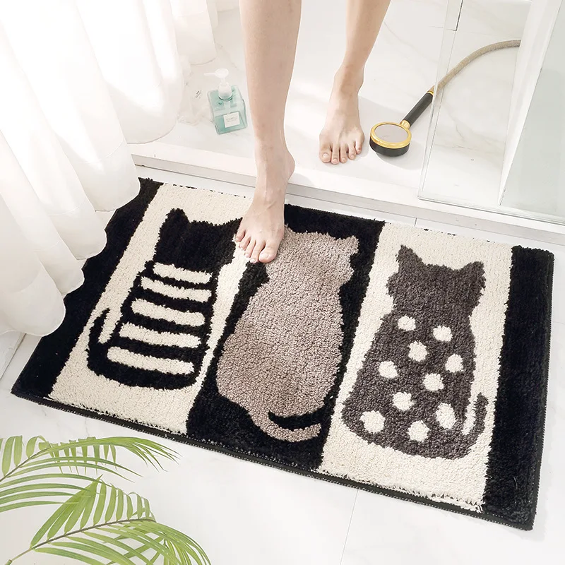 

Tufting Cat Styling Design Cartoon Kitchen Mat Anti-Slip Bedroom Floor Carpet Hallway Porch Area Rug Flocking Entrance Doormat