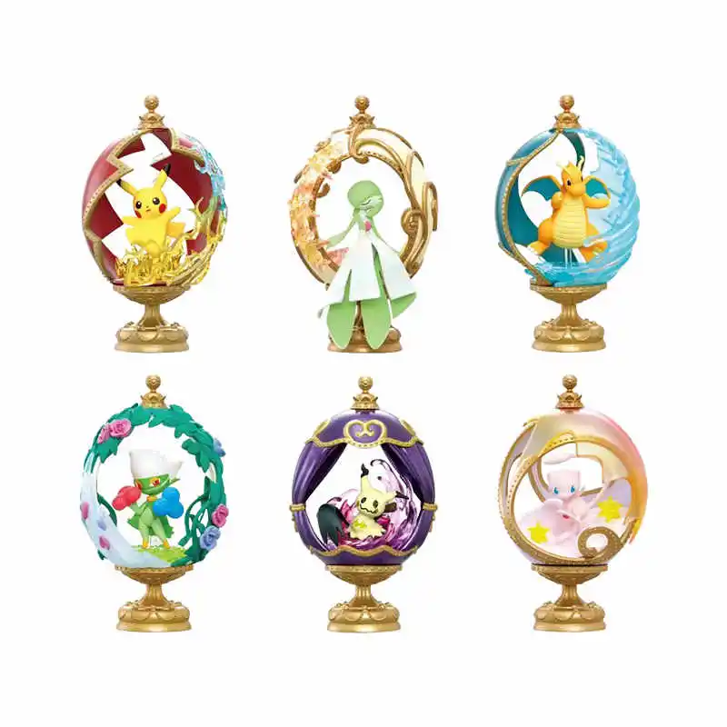 6pcs/set RE-MENT Genuine Pokemon Elliptical retro collection Pikachu Gardevoir Mimikyu Mew Anime Action Figure Model Toys