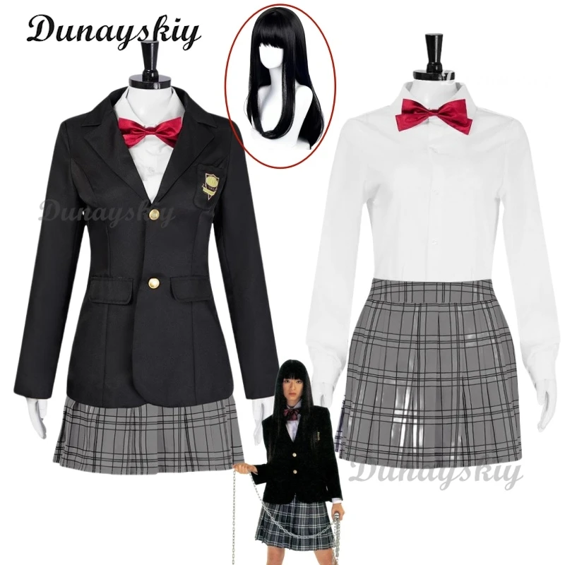 Anime Movie Bill Cosplay Gogo Yubari Costume JK School Uniform Dress Lolita Cos Long Black Wigs With Weapon Props For Halloween